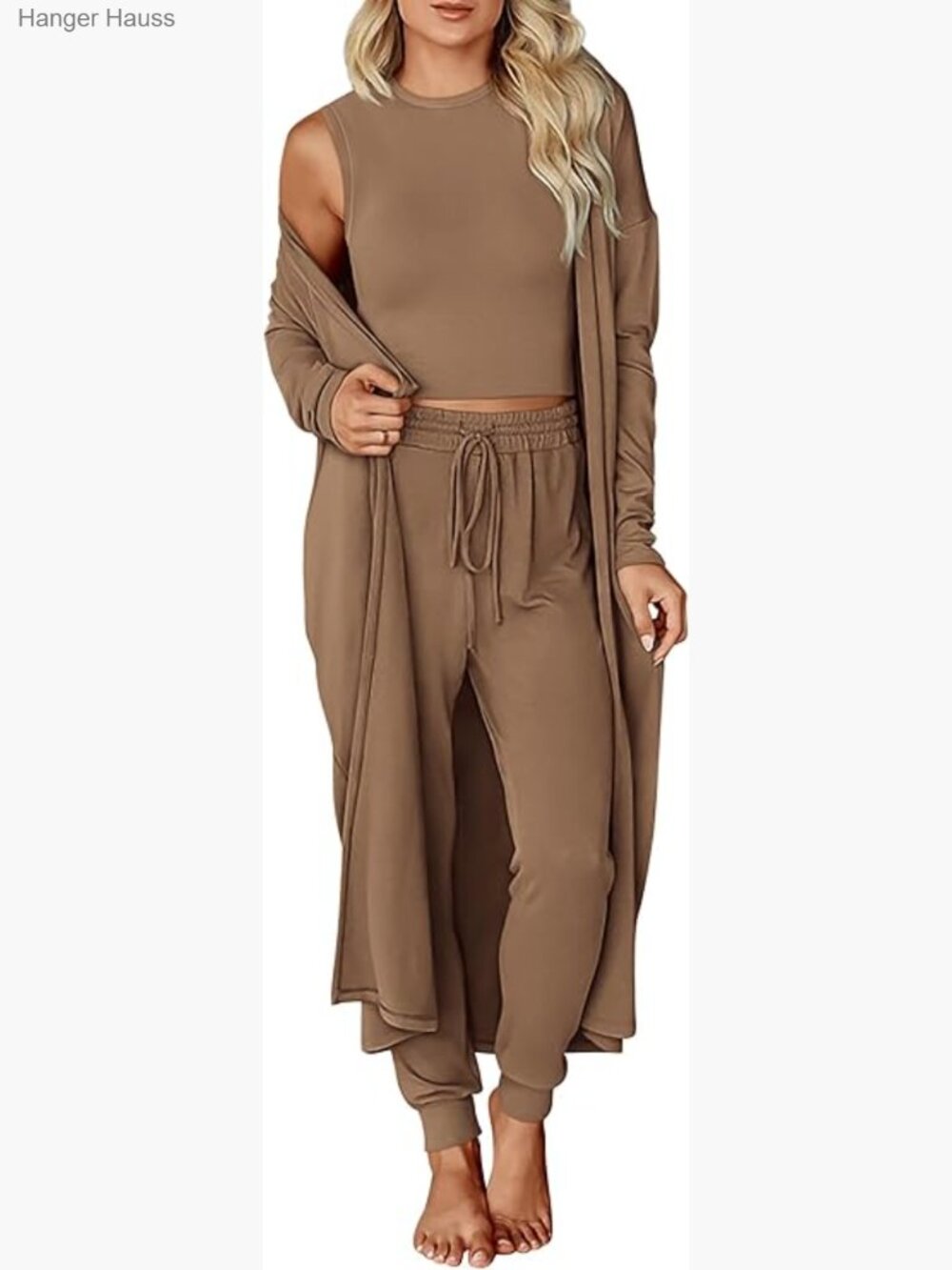 3 Piece Lounge Set Knit Cardigan Crop Tank Jogger Pants Travel Outfits